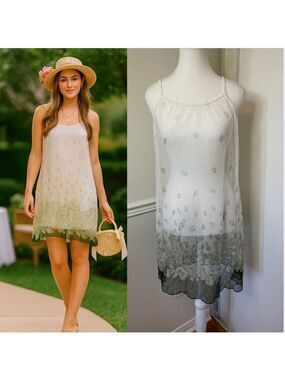 🐈Sheer Green Gradient Mini Slip Dress P2P 18"